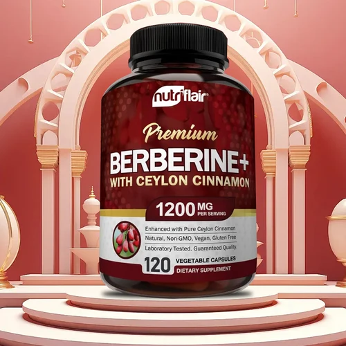 Premium Berberine HCL - Soporte para azúcar en sangre, Salud del corazón - Canela de Ceilán, Cápsulas de suplemento HCI de bereberina 1200 mg