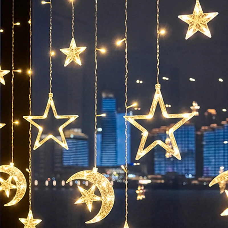 Christmas Moon Star Window Fairy String Lights USB & Battery Powered String Lights For Indoor Window Bedroom