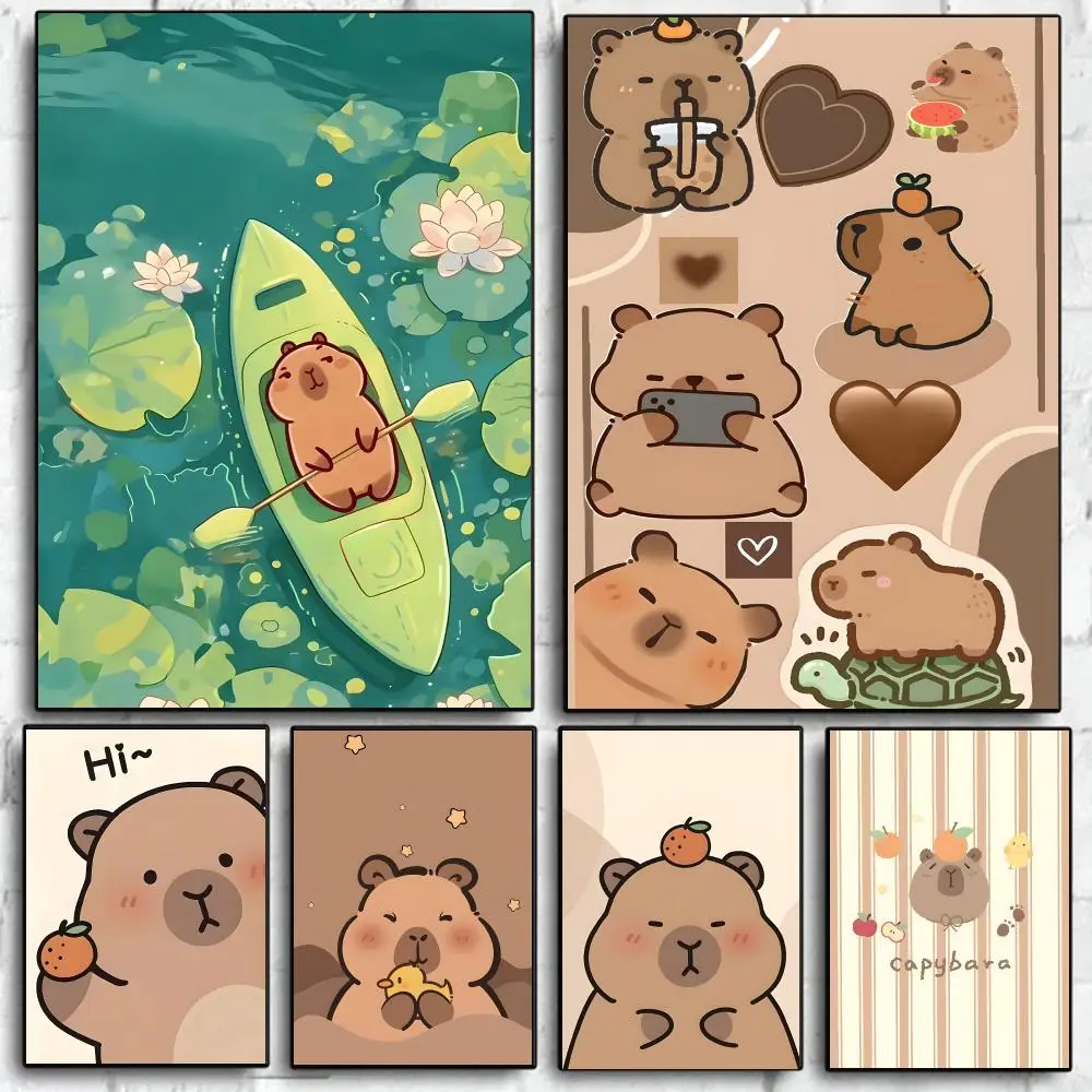 Cute Capybara Cute Animal  Poster Self Adhesive Wall Art Decor for Bedroom Living Room Office Home Decor Gift