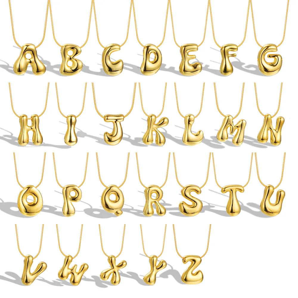 925 Sterling Silver Chunky Alphabet Balloon Bubble Initial Letter Pendant Necklace for Women Men Boy Fine Jewelry Colar de Prata