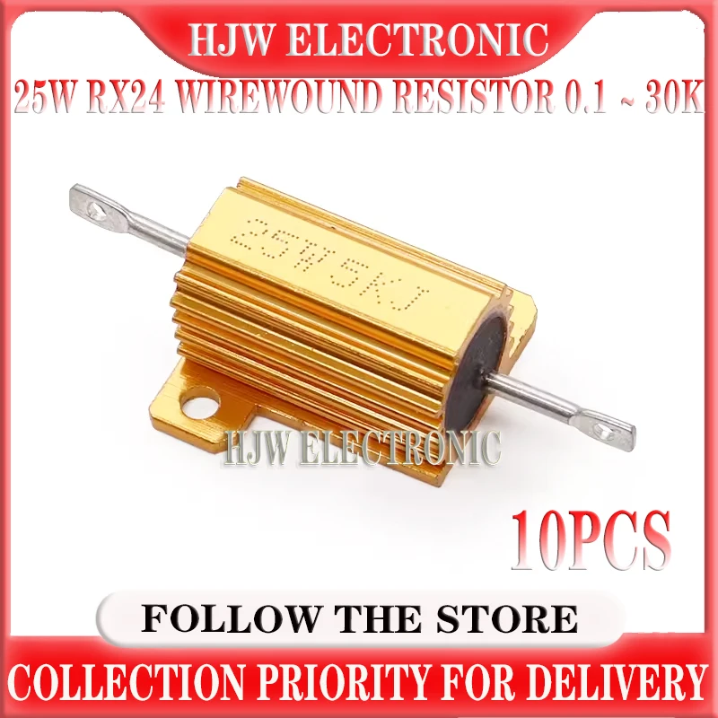 10PCS 25W RX24 Aluminum Power Metal Shell Case Wirewound Resistor 0.01 ~ 30K 0.1 0.5 1 2 3 5 6 8 10 100 150 200 300 500 1K ohm