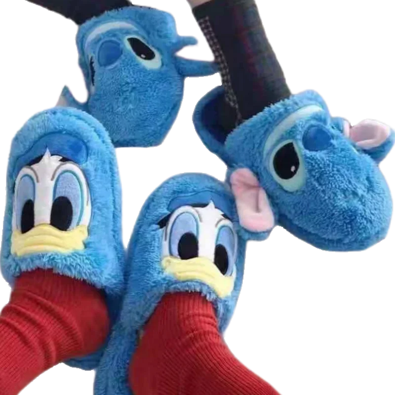 

Cute cartoon Stitch Donald Duck animation surrounding autumn and winter men and women plush home indoor warm couple slippers