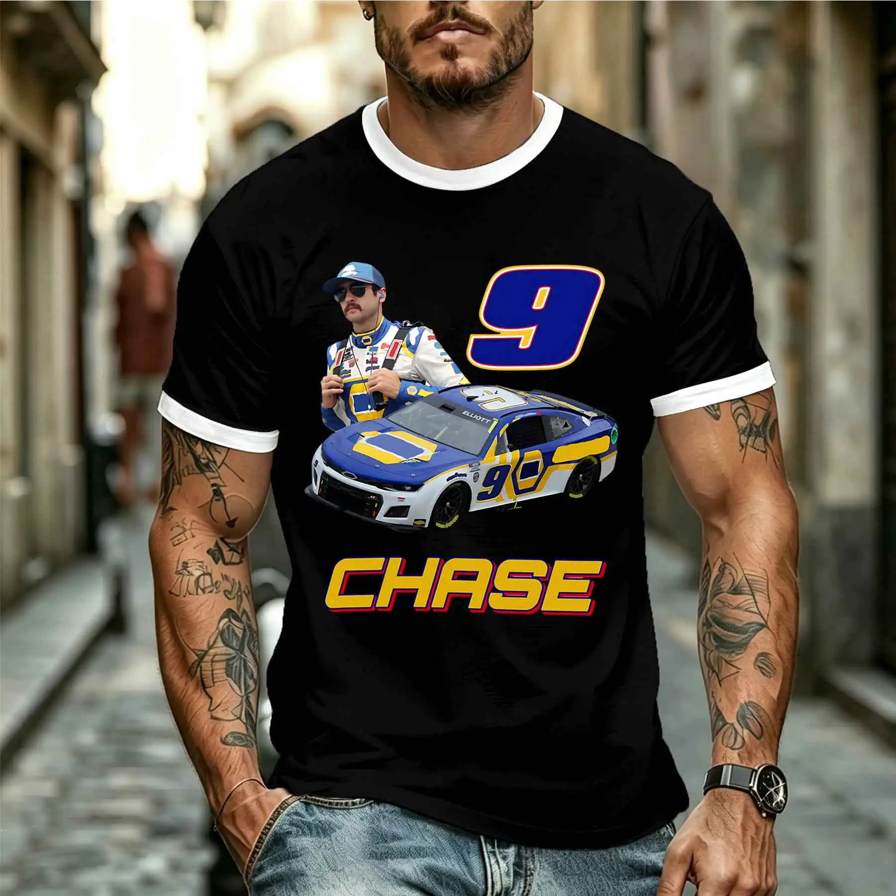 2026 new model Tee Stylish Comfortable Men's Chase Elliott No.9 NASCAR Themed Print T-Shirt Racing Culture Casual Crewneck Top T