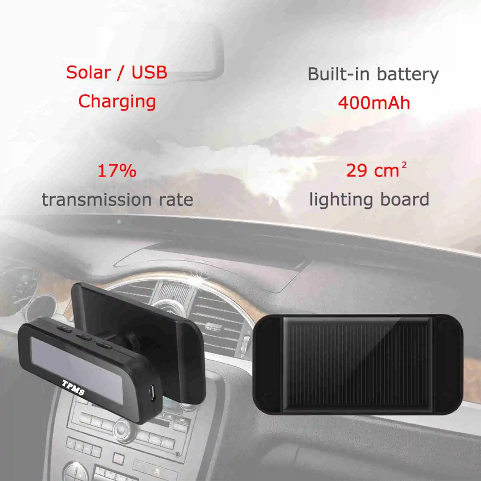 Real-Time Solar Powered Tire Pressure Monitor, 360° Rotatable, Temperature Warning for Enhanced Driving Safety