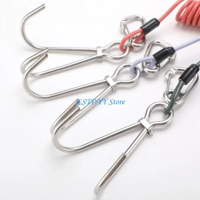 

G6DE Stainless Steel Double Reef Hook with Spirals Coil Lanyard Safety Scubas Diving Diver Double Hook Safe Equipment
