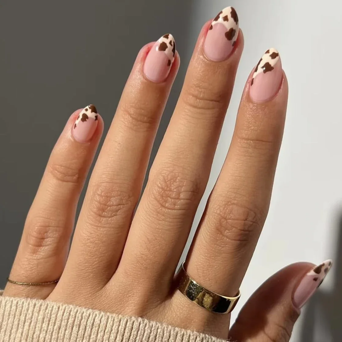 Lindo estampado de leopardo marrón francés Sexy almendra uñas postizas Ballet uñas postizas encanto punta estrella 3D flor prensa en herramienta de manicura de uñas