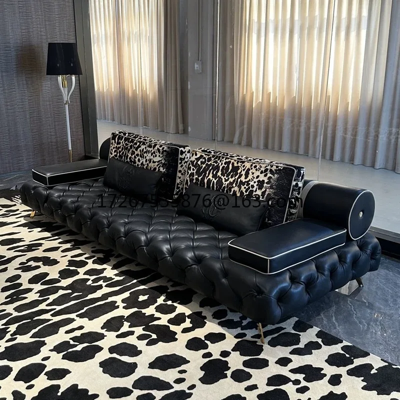 

Italian light luxury corner sofa luxury villa living room large flat L-shaped leather sofa