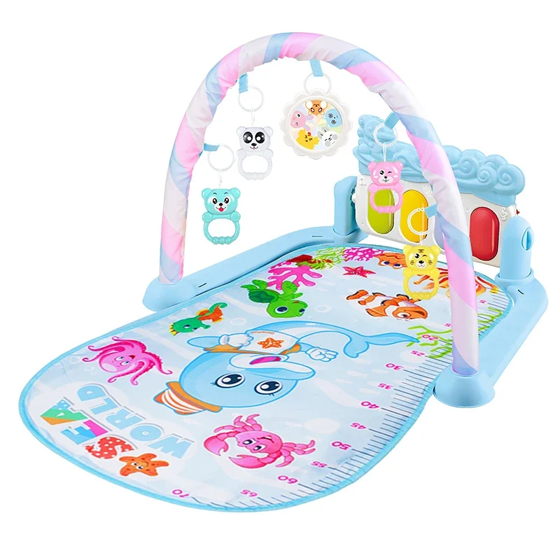 Muti-function baby fitness  piano rack cheap play gym mat with music and light infant Fitness Piano Play Mat