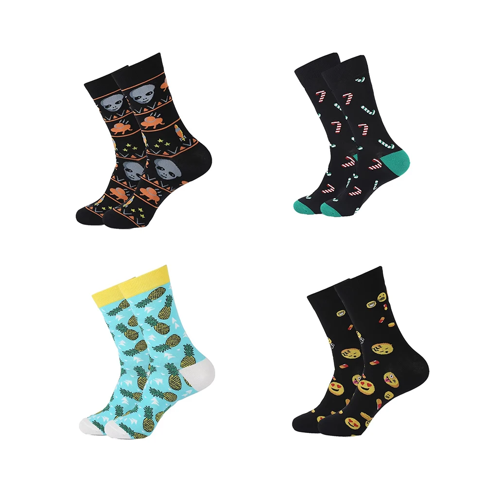 

4 Pairs/Pack New Fashion Men Funny Socks Beer tooth ET Watermelon Avocado Christmas Candy Happy Casual Socks EU37-44