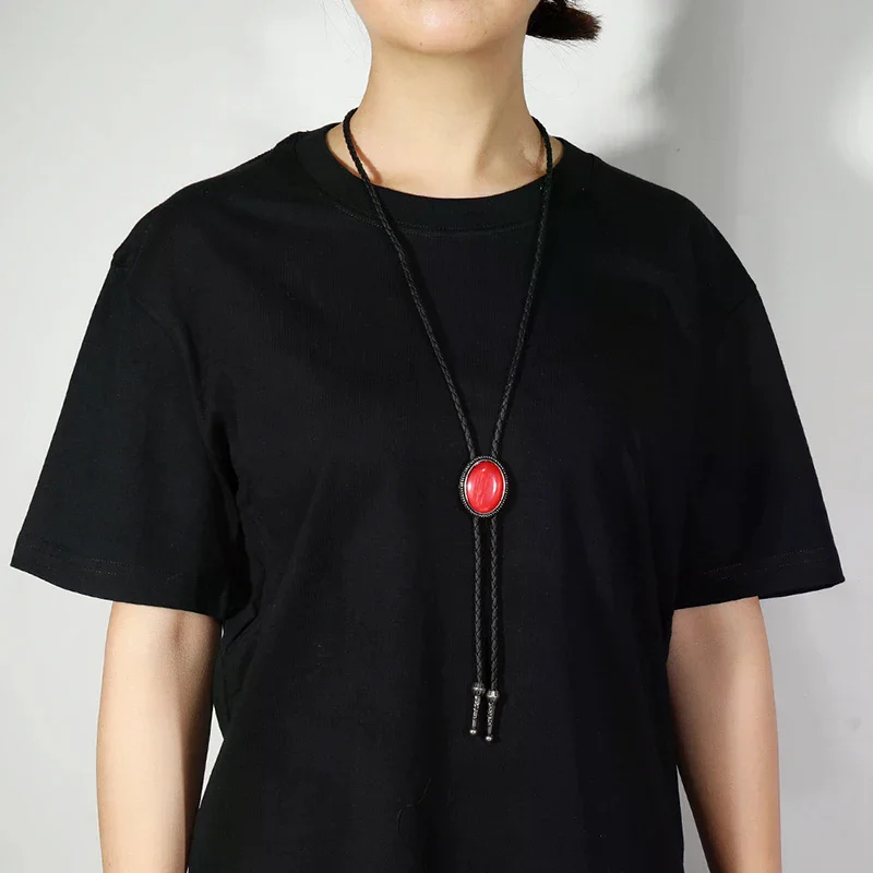 Men's Western Cowboy Vintage Leather Necklace with Acrylic Gemstone Unique 1 Piece Jewelry Accessory