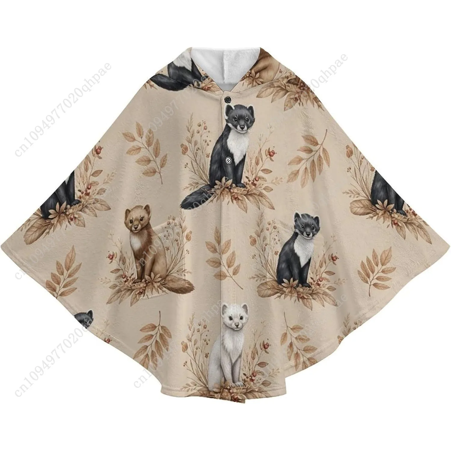 سترة بطانية مريحة من الفلانيل، سترة بقلنسوة كبيرة الحجم بنمط أوراق الحيوانات مع جيوب للأطفال والمراهقين #4