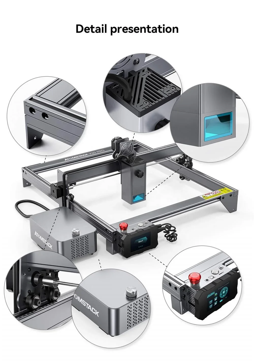 Máquina CNC Atomstack X20 S20 Pro130W con Control Wifi asistido por aire, máquina de tallado de granito de vidrio y Metal con corte de cuero y madera