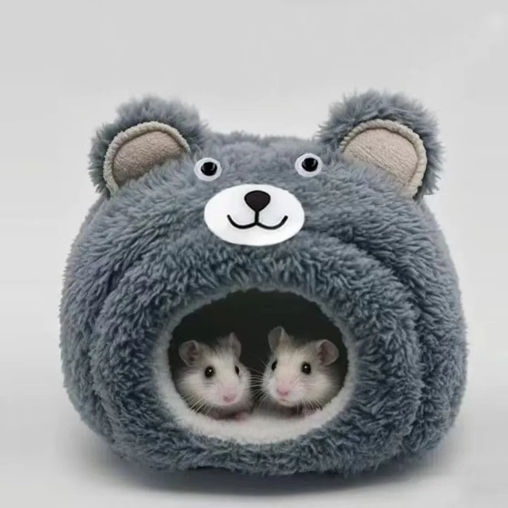 

Cute Cartoon Hamster Warm Nest Bear Shape Semi-enclosed Guinea Pig House Plush Windproof Bunny Cave Bed Cage Accessories