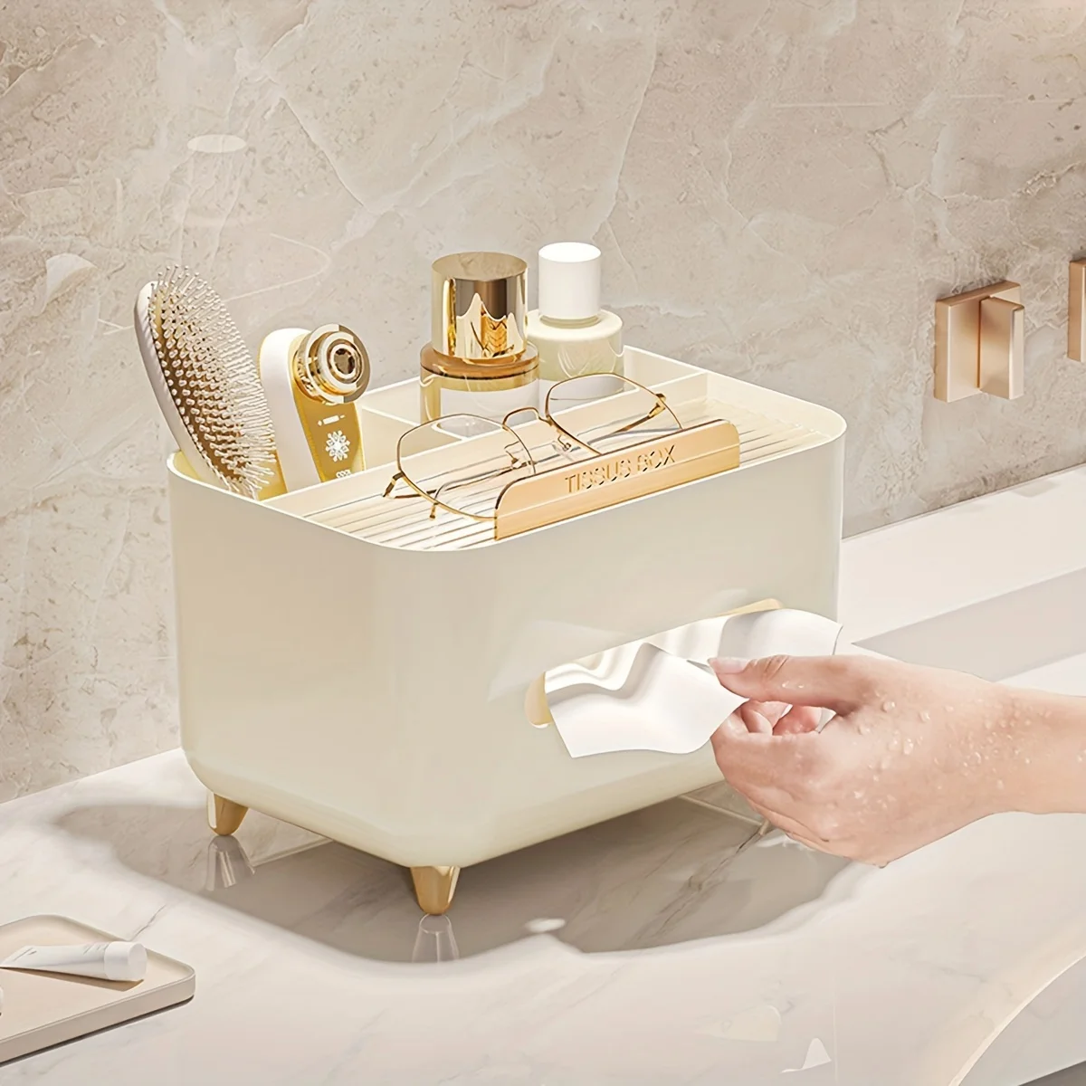 منظم مكتب متعدد الوظائف مع موزع مناديل، حامل سطح مكتب الكل في واحد لأجهزة التحكم عن بعد والأقلام والهواتف والمكاتب