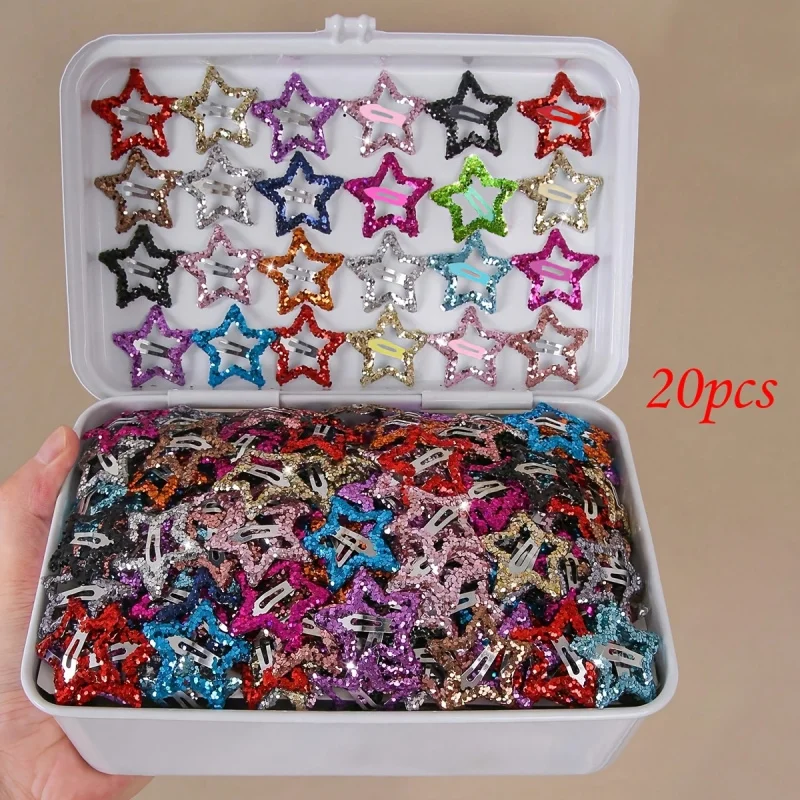 20Pcs Hollowed Star Hair Clips Colorful  Sequins Star Snap Hairpins Sweet Headpiece Hair Barrettes Hair Accessories for Girls