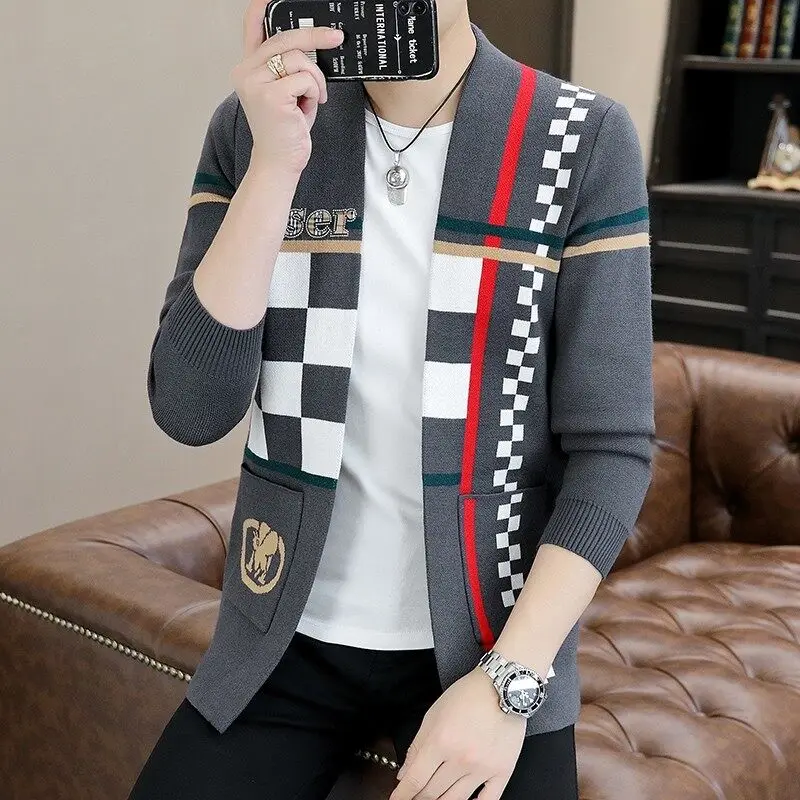 

Men's Knitted Cardigan Spring Autumn Loose Casual Top Trendy Brand Simple Sle Windbreaker Open Cardigan Sweater V-ne Long...