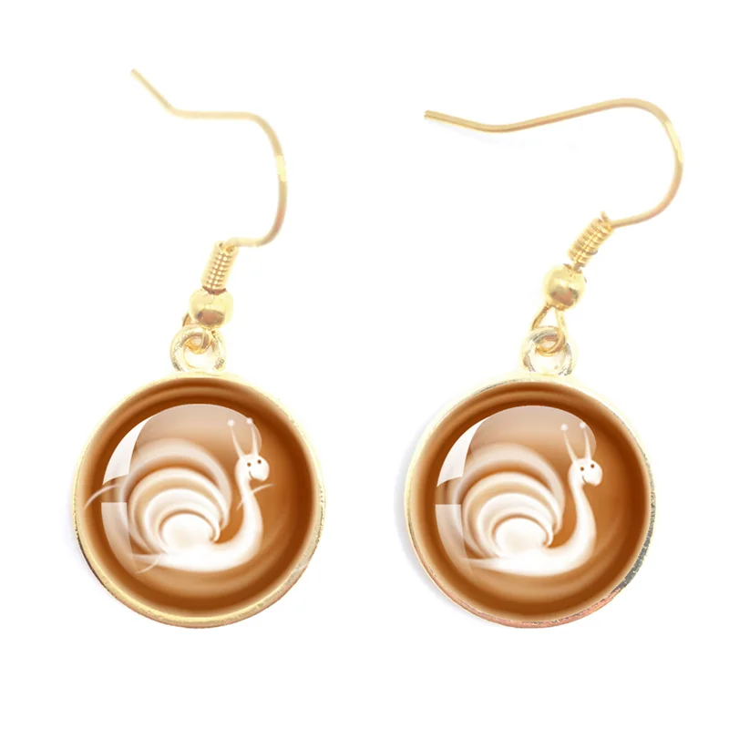 Popular Coffee Latte Carving Love Heart Drop Earrings Chocolate Printing Flower Four Clover Jewelry For Women Girls Gift