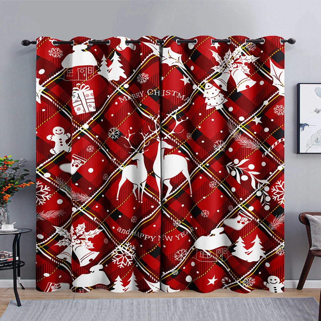 Cartoon Santa Claus Christmas Tree Red Green Window Curtains For Kids Bedroom Living Room Bathroom Kicthen Door Hall Home Decor