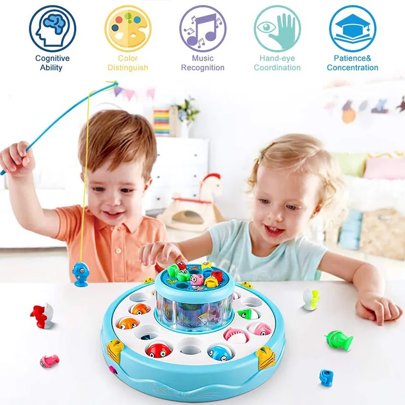 Jouet de pêche magnétique électrique pour enfants, jeu de pêche, lumière interactive, musique, apprentissage, éducation, cadeau d'anniversaire