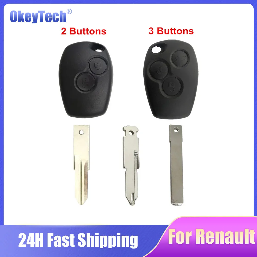 

OkeyTech 2/3 Buttons Replacement Car Remote Key Shell Case Cover For Renault Duster Modus Clio DACIA Logan Sandero Uncut Blade