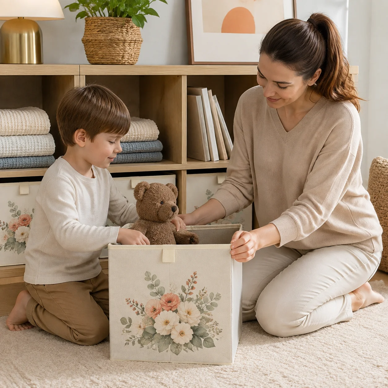 Custom Foldable Storage Bin No Lid Personalized Storage Box Linen Leather Home Organizer Basket for Clothes Toys Closet Storage