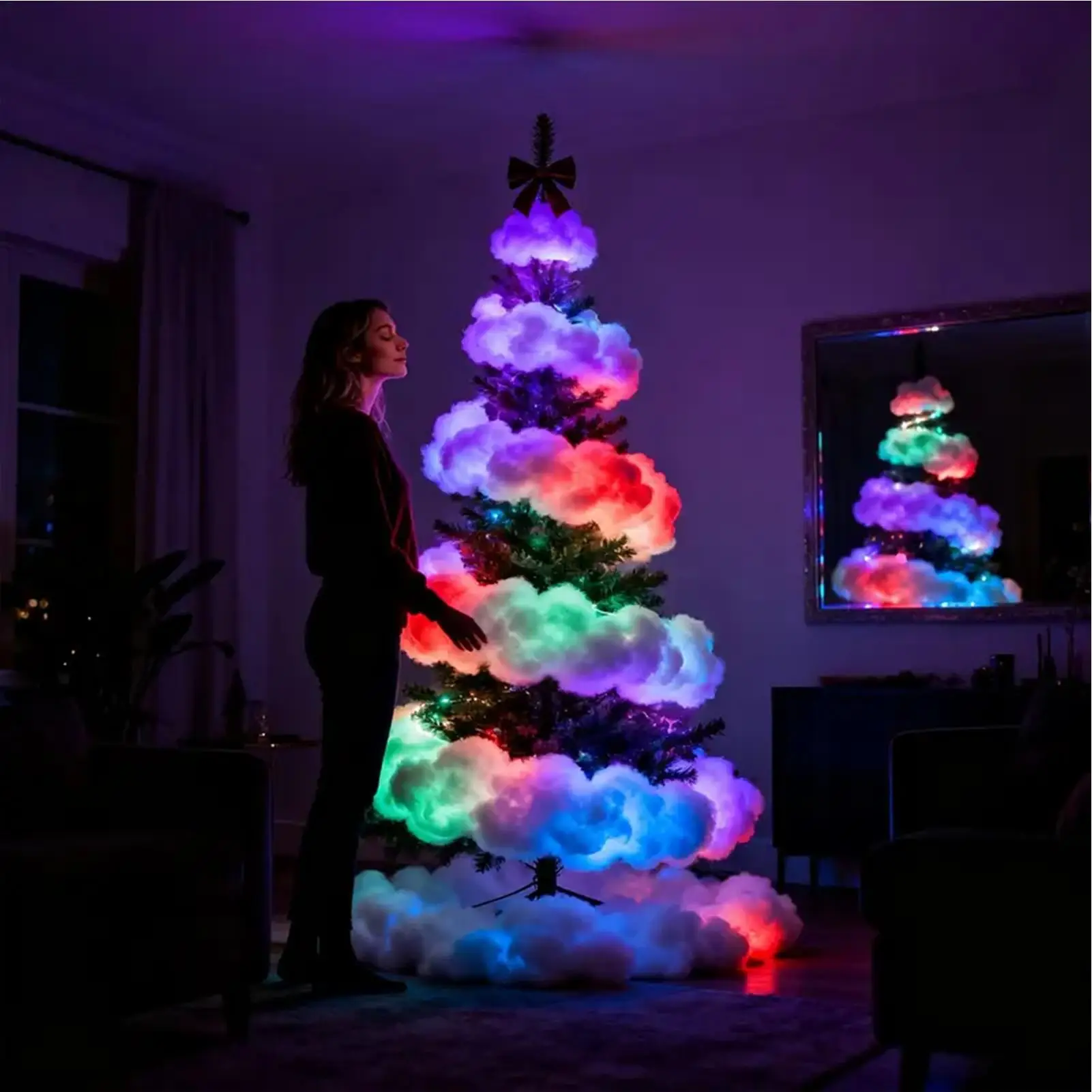 أضواء شجرة عيد الميلاد داخلي 16.4ft مقاوم للماء سحابة متعددة وضع الجنية سلسلة أضواء زينة عيد الميلاد لغرفة المعيشة