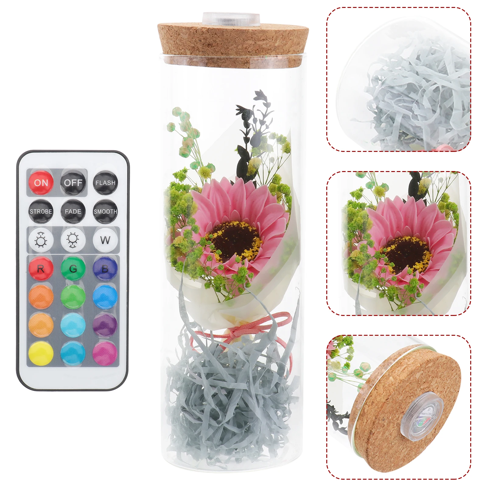 

Luminous Preserved Flower Bottle Decor Romantic Gift Wedding Party Birthday Decoration Artificial Flower Soap Bottle Pink
