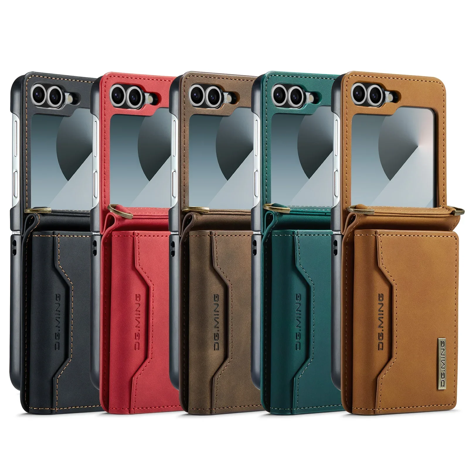 

Case For Crossbody Leather Cover Wallet Phone Samsung Galaxy Z Flip 6 5 4 3 Flip5 Flip6 Cards Slot Purse Triple Fold Bag Shell