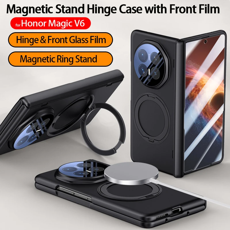 

Hinge Funda for Honor Mgaic V6 5G Case Magnetic Ring Kickstand Holder Plastic Hard Cover Front Frame with Glass Film