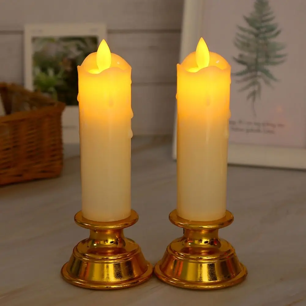 2Pcs Creative Electronic Candle Light Cordless Decorative Warm Glowing Candles with Light String Portable Simulated Candle Light
