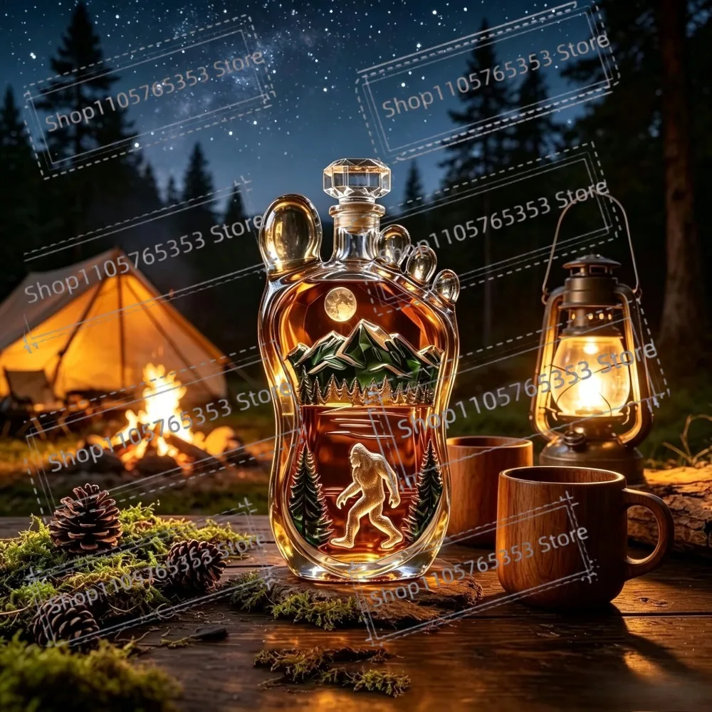 Novelty Sasquatch Bigfoot Wilderness Whiskey Bottle,Bigfoot Foot-Shaped Glass Collectible for Home Bar Cabin Man Cave Display