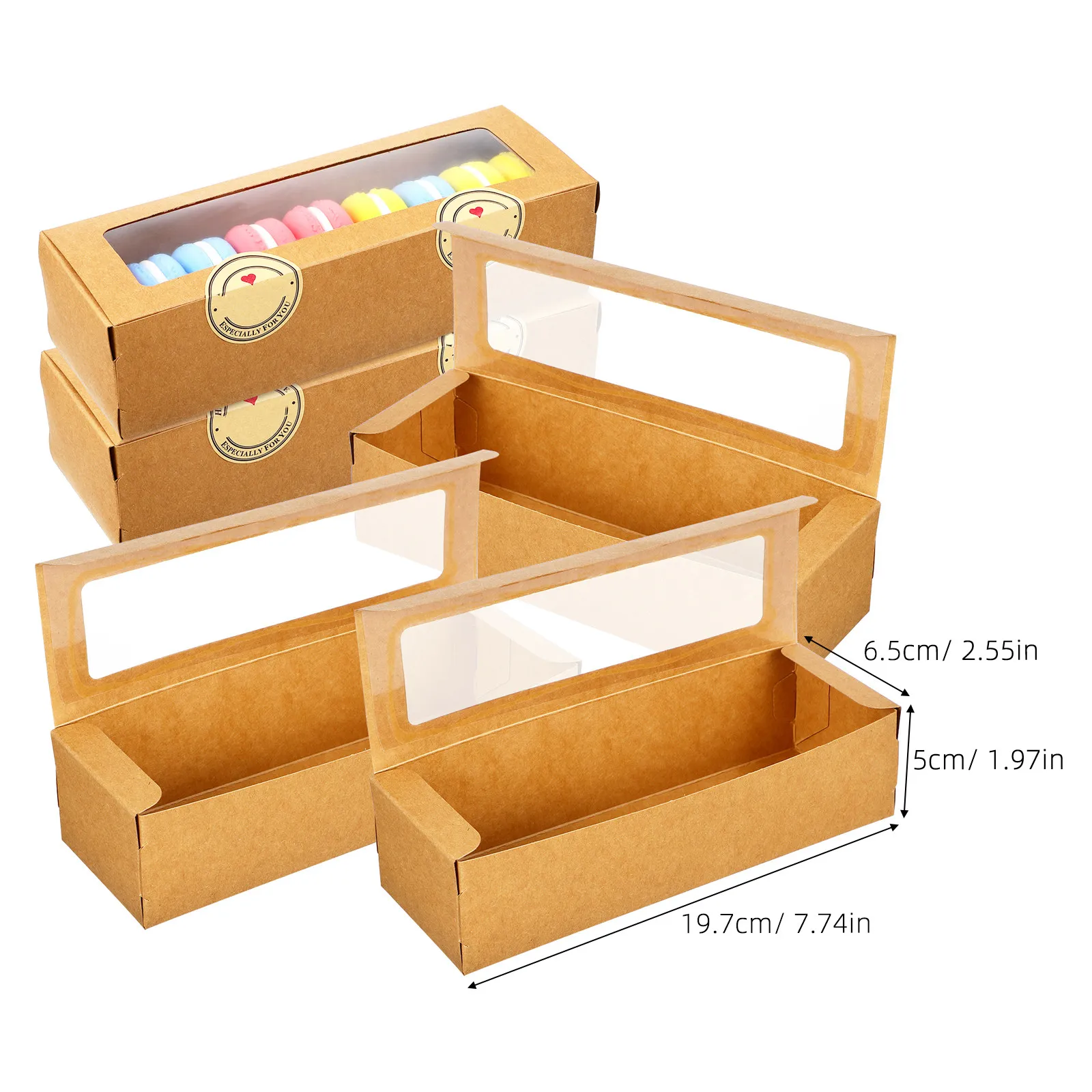 50Pcs Macaron Packaging Boxes Kraft Paper Lightweight Clear View Window for Baking Supplies Dessert Shop Pastry Box Small Bakery