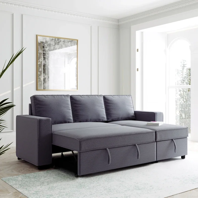 

91.5" Reversible Pull out Sleeper Sectional Storage Sofa Bed,Corner sofa-bed with Storage Chaise Left/Right Handed Chaise