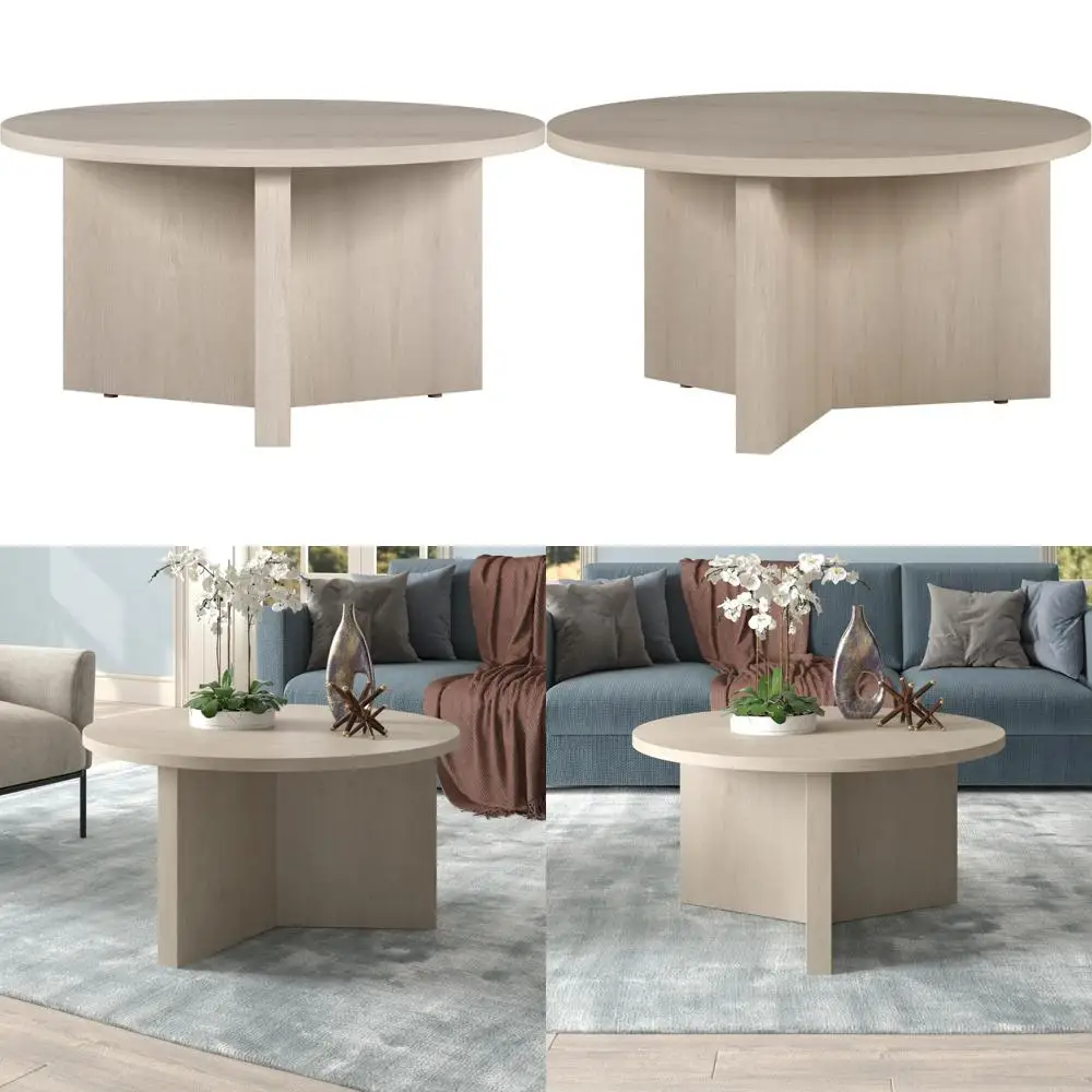 

Round 32-inch Wooden Pedestal Coffee Table for Living Spaces, Family Areas, Offices, and Apartments in Alder White Finish