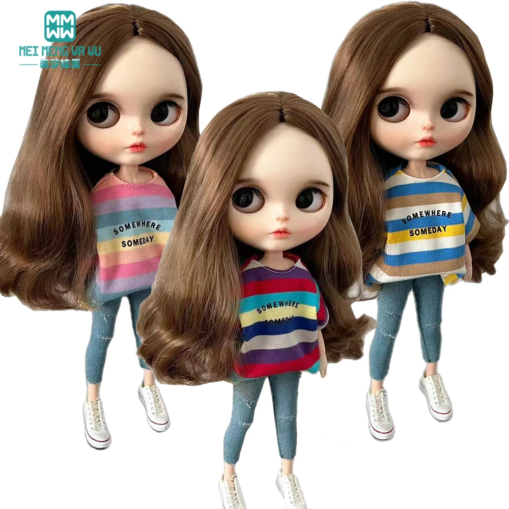 Blyth Doll Clothes azon OB22 OB24 Fashion striped T-shirt sequin skirt doll accessories