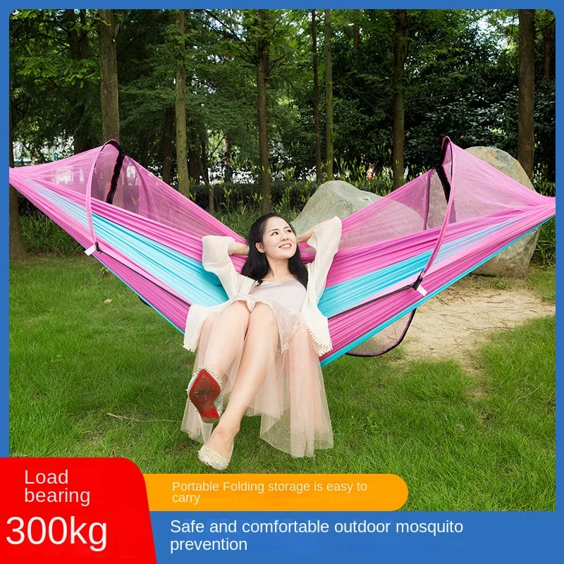 Hammock with Mosquito Net, Outdoor Anti-rollover Children\'s Hammock, Outdoor Household Anti-mosquito Swing, Camping Net Bed