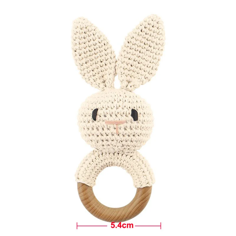 1PC Crochet Animal Rabbit Rattle Toy Soother Bracelet Wooden Teether Ring Baby Product Mobile Pram Crib Wooden Toys Newborn Gift