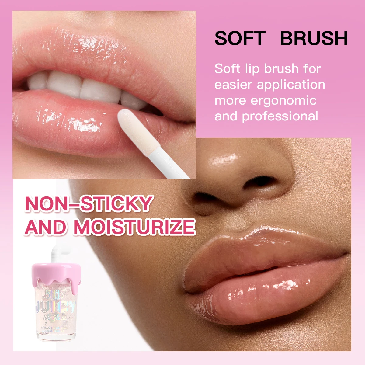 3個入り、USHAS、キュートなデザイン、フルーツリップオイル、透明感のあるツヤのある保湿リップケア化粧品、栄養のあるジェリーリップカラー