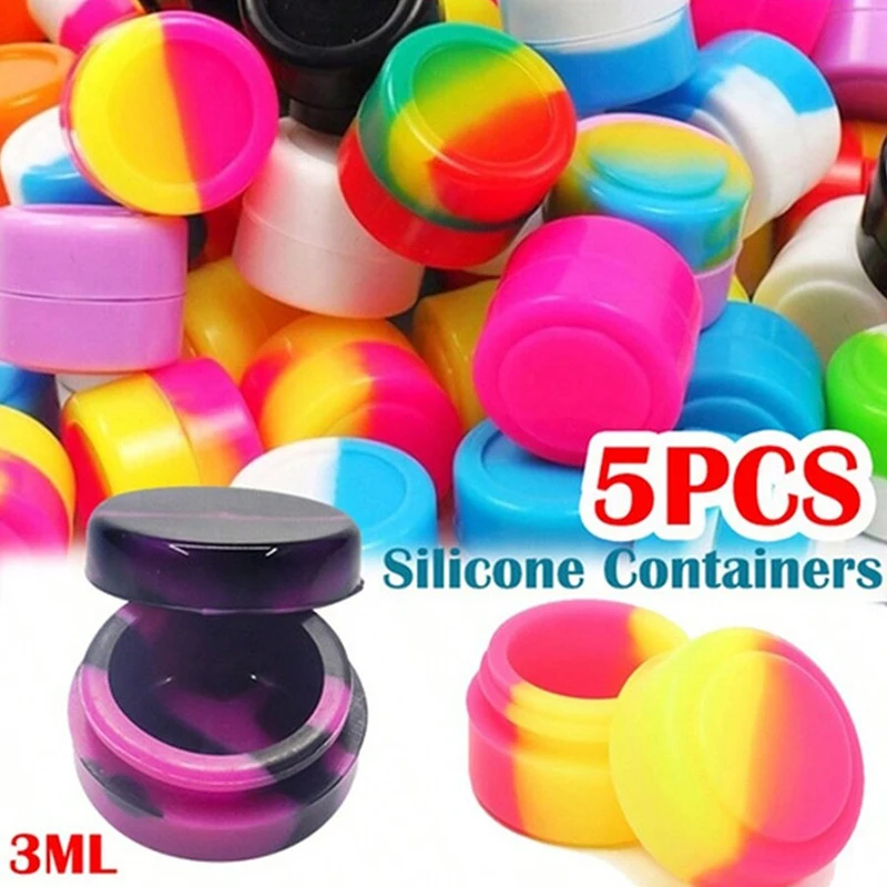 5/10pcs 3ML Nonstick Silicone Container Jar Oil Wax Storage Box Travel Face Cream Jar Liquid Cosmetic Ointment Container