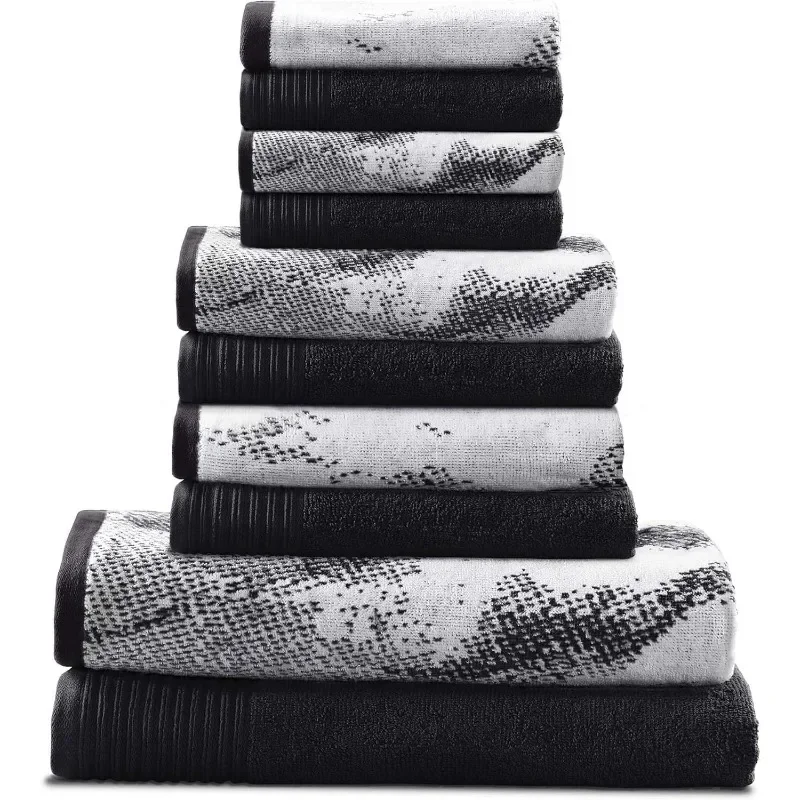 

Cotton 10 Piece Assorted Solid and Marble Towel Set, Includes 2 Bath, 4 Hand, 4 Washcloths/Face Towels, Soft, Absorbent,