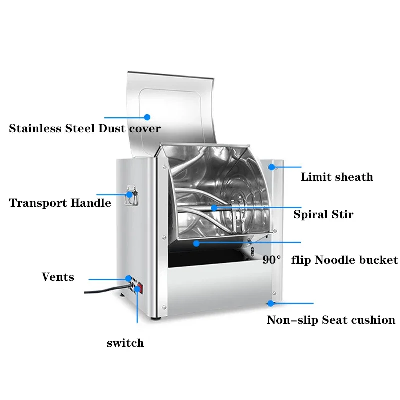 Batidora pequeña de acero inoxidable para el hogar, amasadora automática de escritorio de 220V, para pasta de fideos Wonton, XZ-06
