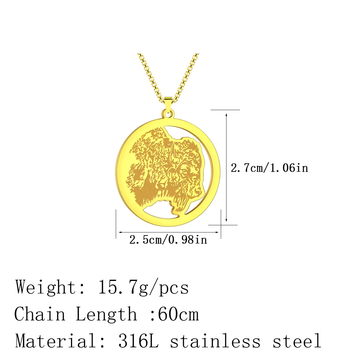 Kinitial American Buffalo Engraved Bison Face Necklace Women Men Jewelry Stainless Steel Animal Pendant Necklaces Gift