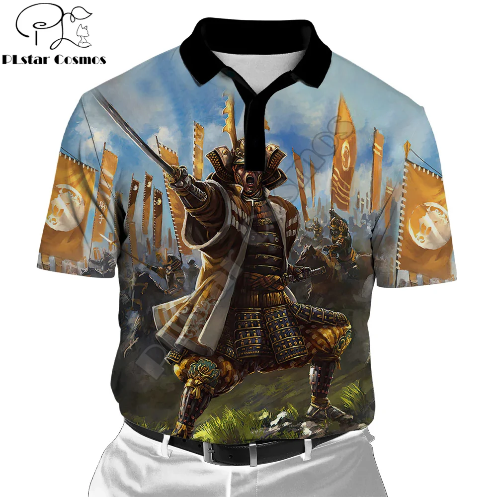 Samurai Warrior Tattoo 3D All Over Printed Mens Polo Shirt Summer Short Sleeve turn down collar t-shirt Casual tops POL-26