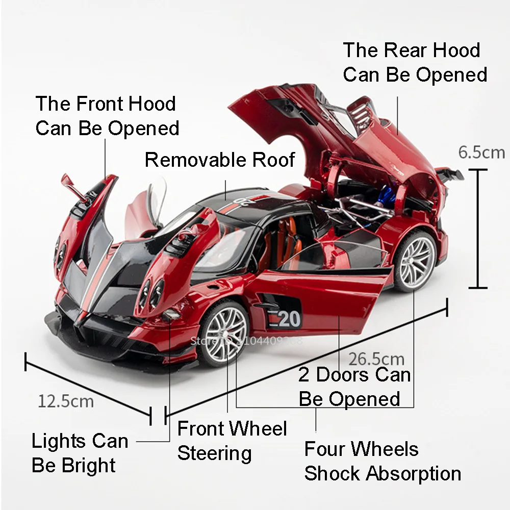 1:18 di Grandi Dimensioni Pagani Huayra BC GTR Pressofuso In Lega Modello di Auto Veicoli Giocattolo Suono Luce Assorbimento Degli Urti Modelli Regali Per Bambini