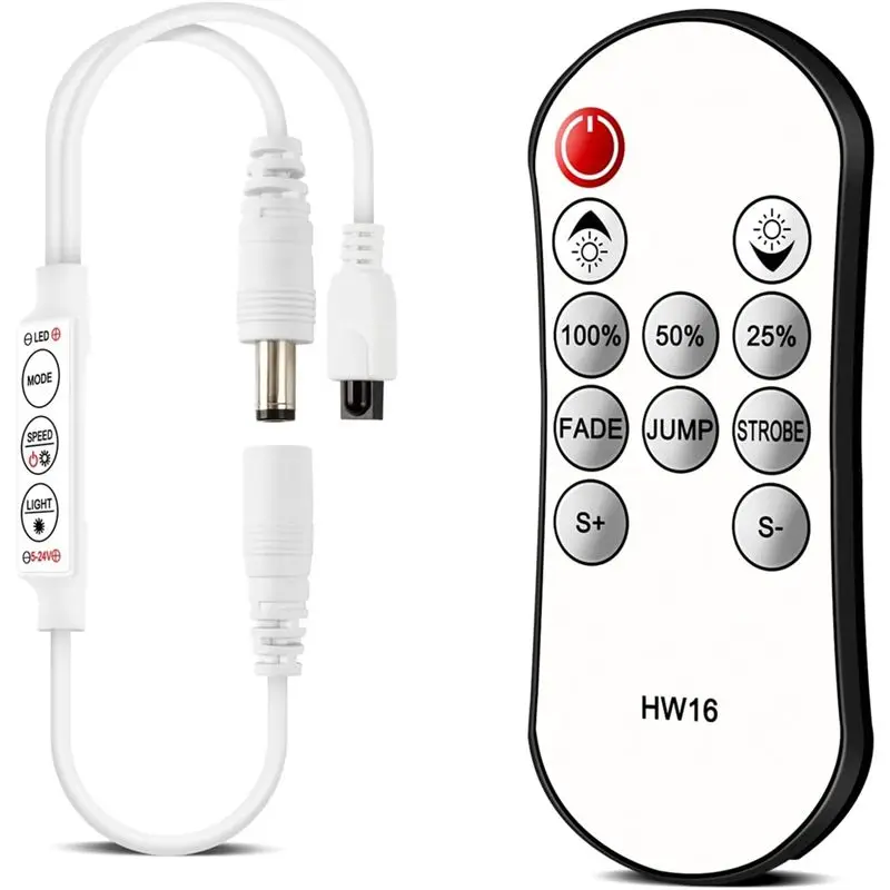 

CABE-Remote Dimmer Controller For Single Color LED Strip Lights, 5-24V Wireless Controller For 3528/5050/ LED Tape