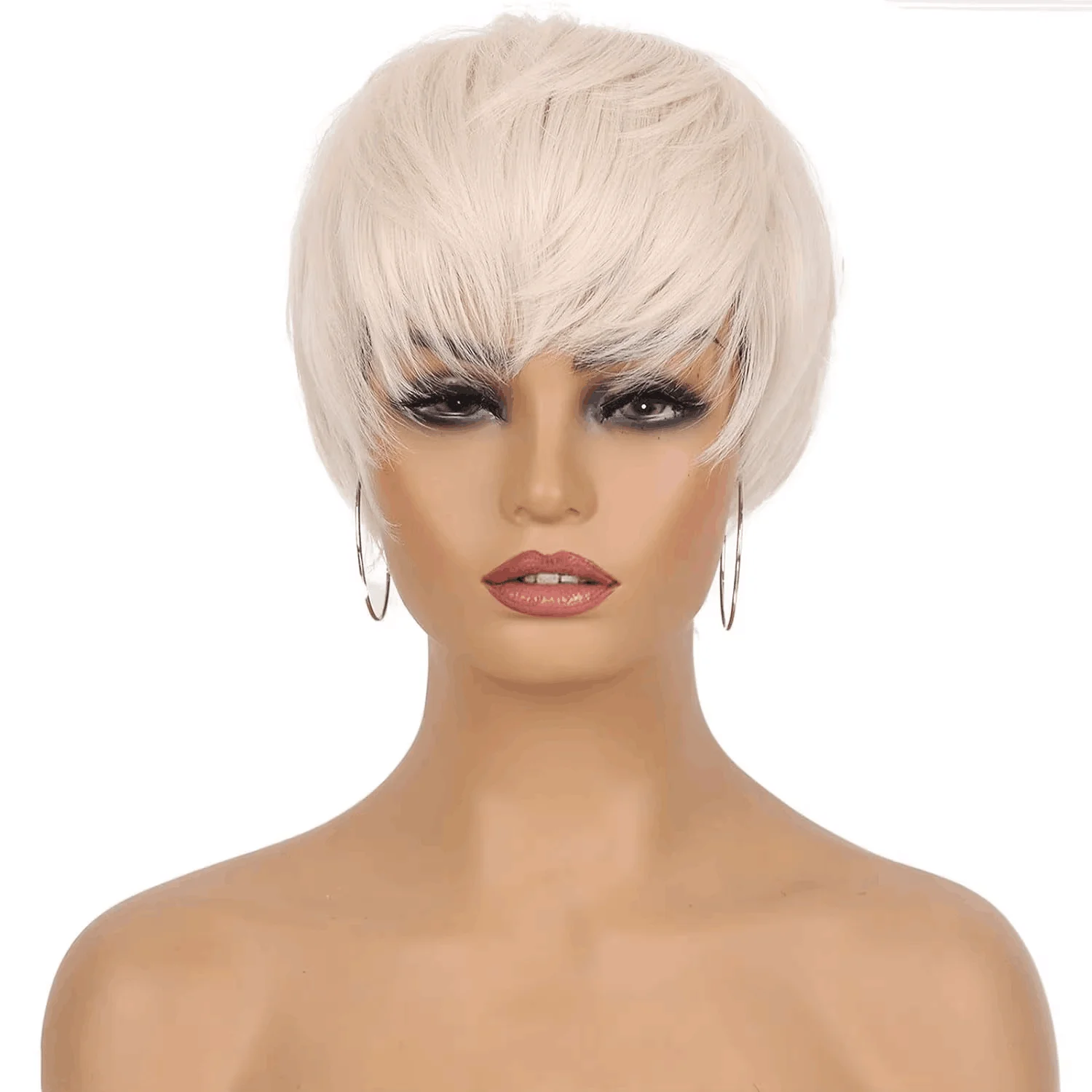 Platinum Blonde Pixie Wigs for Back Women Short Layered Synthetic Wig for Daily Party Cosplay Use(Platinum Blonde)