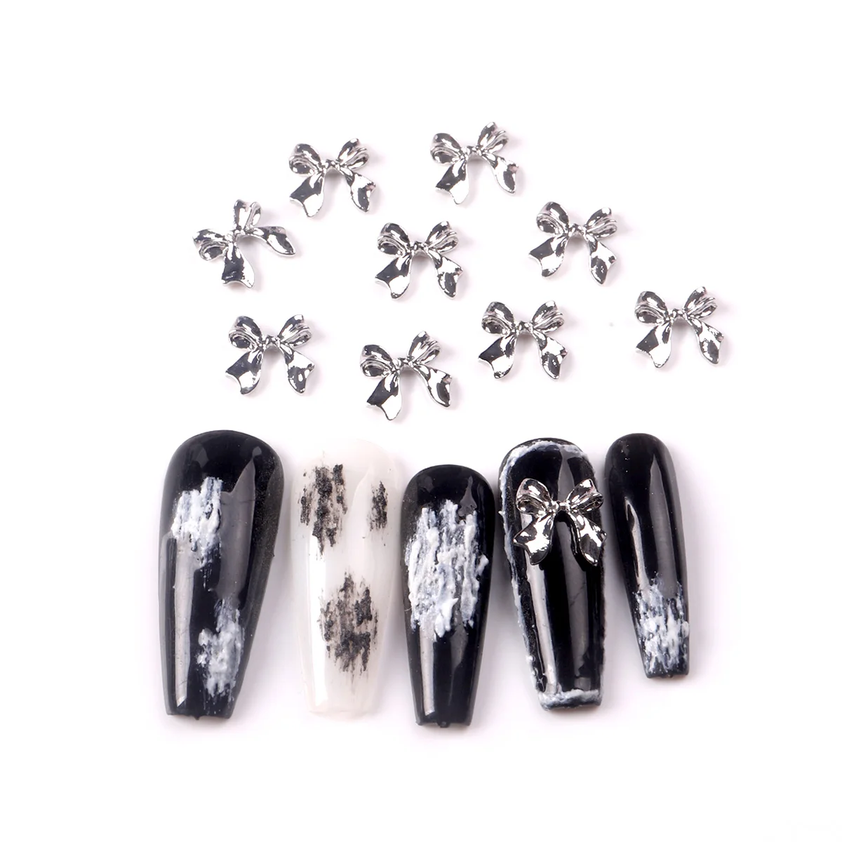 10 Stks/set Goud Zilveren Strikken Manicure Accessoires Nail Steentjes Nail Art Sieraden Strik Nagel Decoraties 3d Nail Art Boren