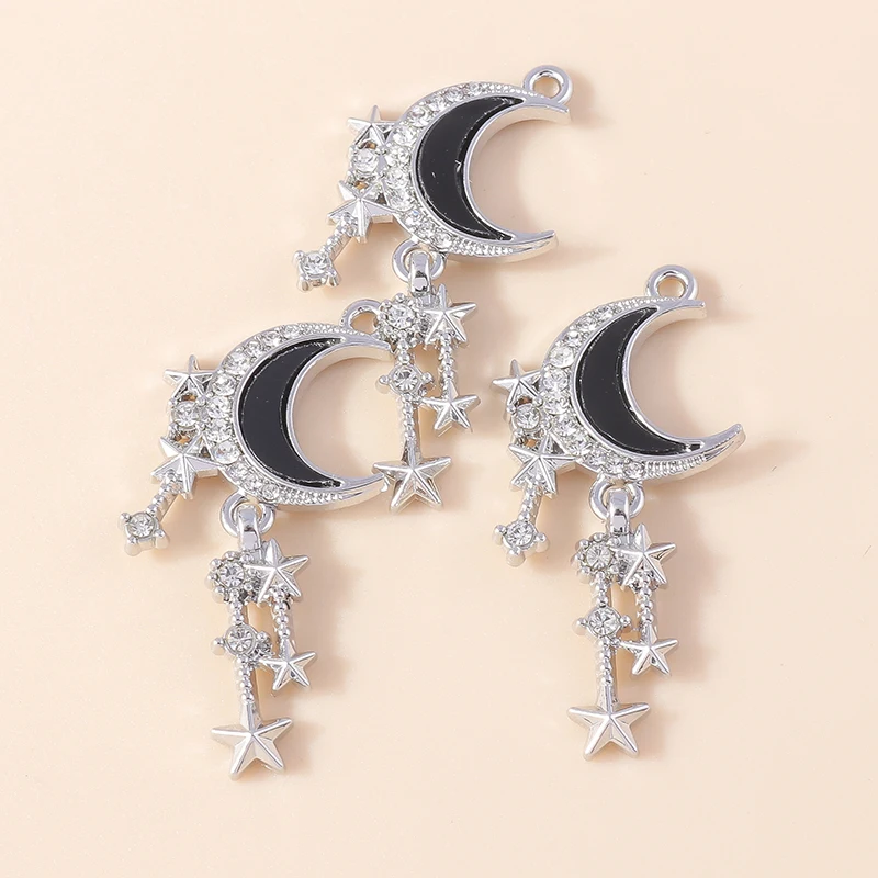 Leslie 4 Stück wunderschöne Gold-Silber-Farbe Kristall Polaris Charm für Schmuckherstellung Stern Mond Anhänger Halskette Armband Ohrring DIY – Detail 23