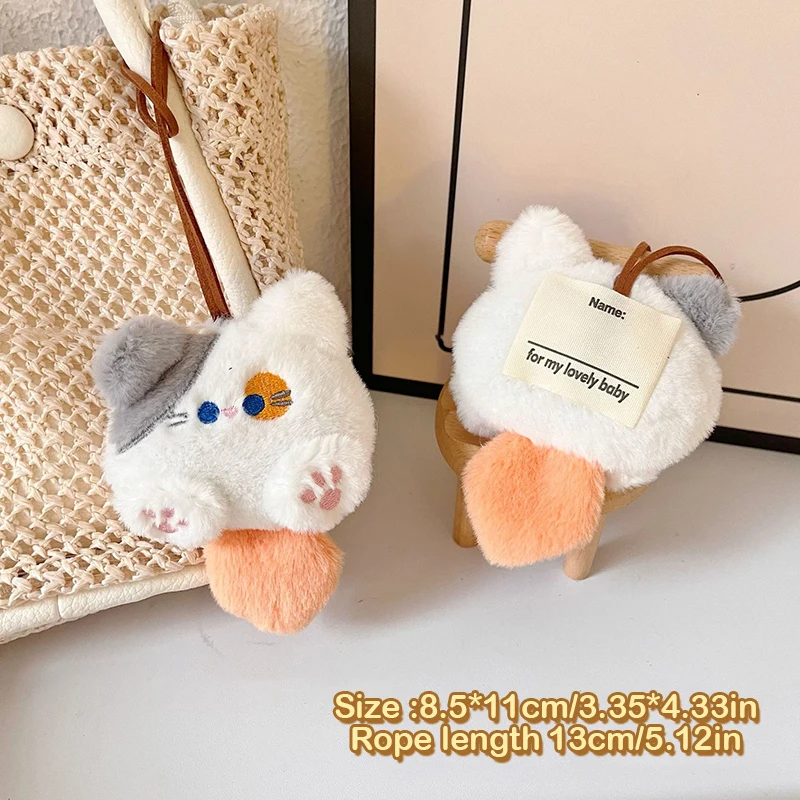 Juguete de peluche de gato chirriante de dibujos animados, colgante de etiqueta de nombre antipérdida, llavero de muñeca de Animal de peluche encantador, dijes de bolsa escolar para niños, regalos para niños