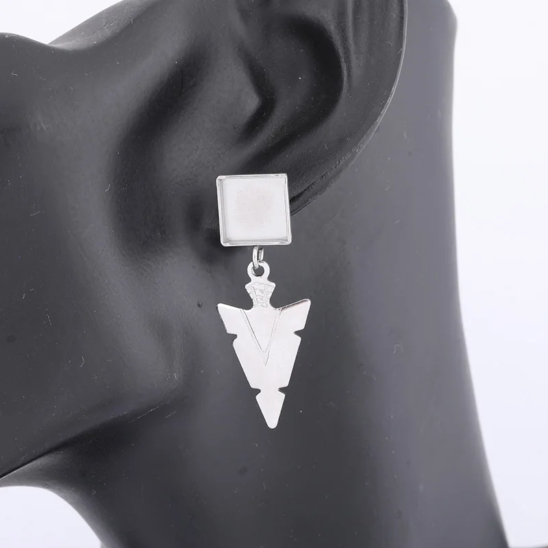 10pcs Stainless Steel Fit 10mm Square Cabochon Earring Base Blanks Studs With Triangle Charms Diy Jewelry Making Accessories